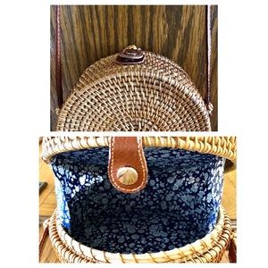 Wicker Purse 8” Purse with Blue Fabric Interior